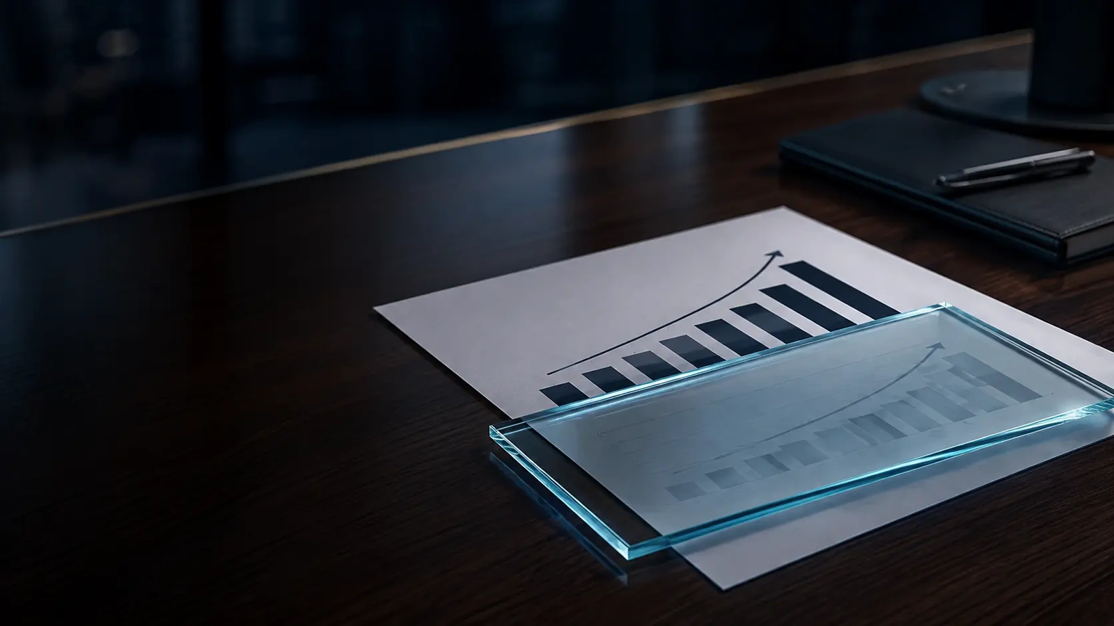 Financial report showing revenue growth with a second, lower figure revealed beneath it, representing marketing and enterprise value